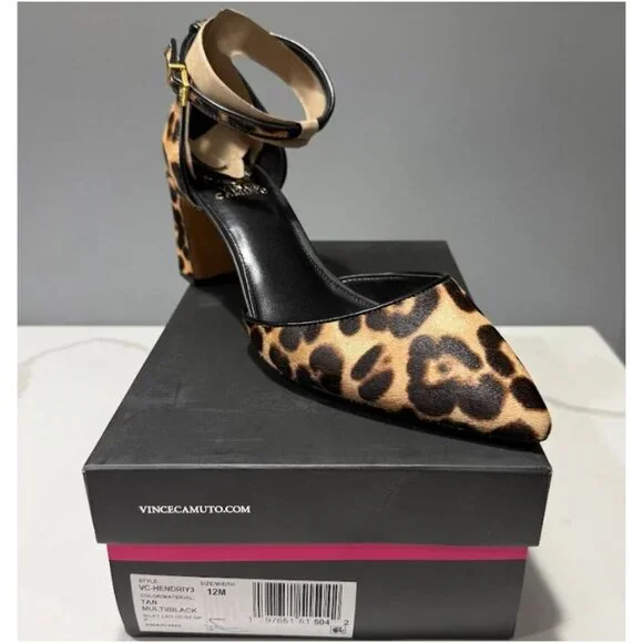 Vince Camuto Womens Ankle Strap Leopard Block Heel Shoes Size 12 New - Picture 1 of 8